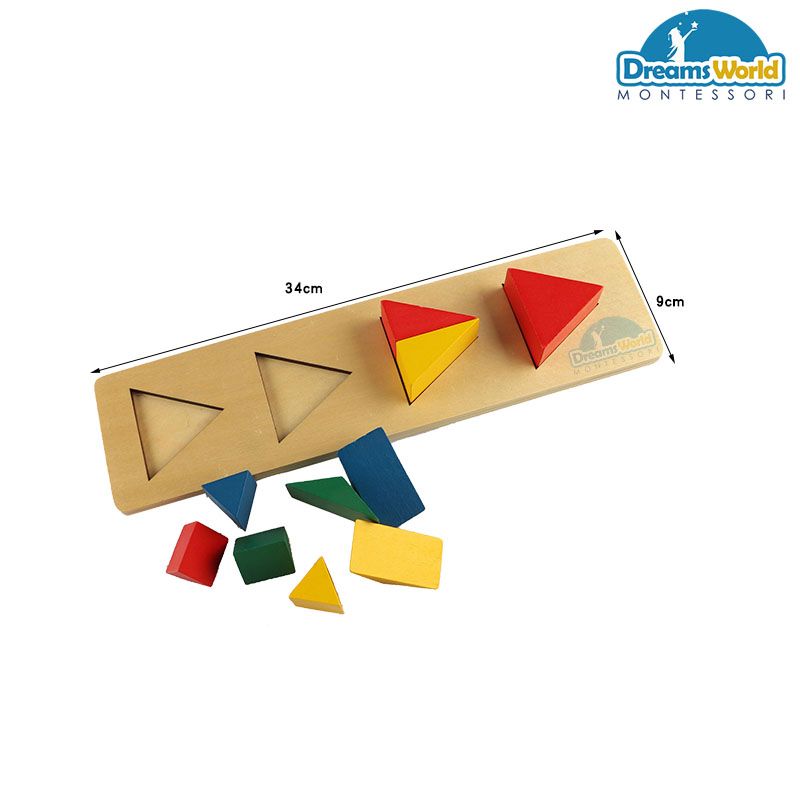 Giáo Cụ Montessori - Hình tam giác màu trên 4 chốt - coloured triangles on 4 pegs