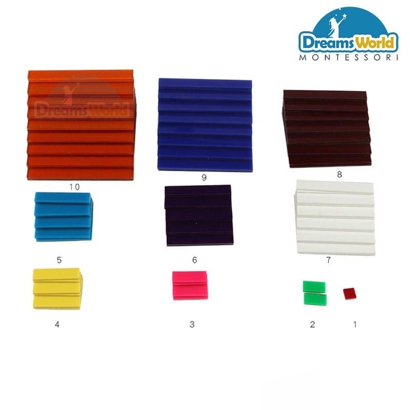 Thanh đếm màu số học Montessori - Decanomial Squares
