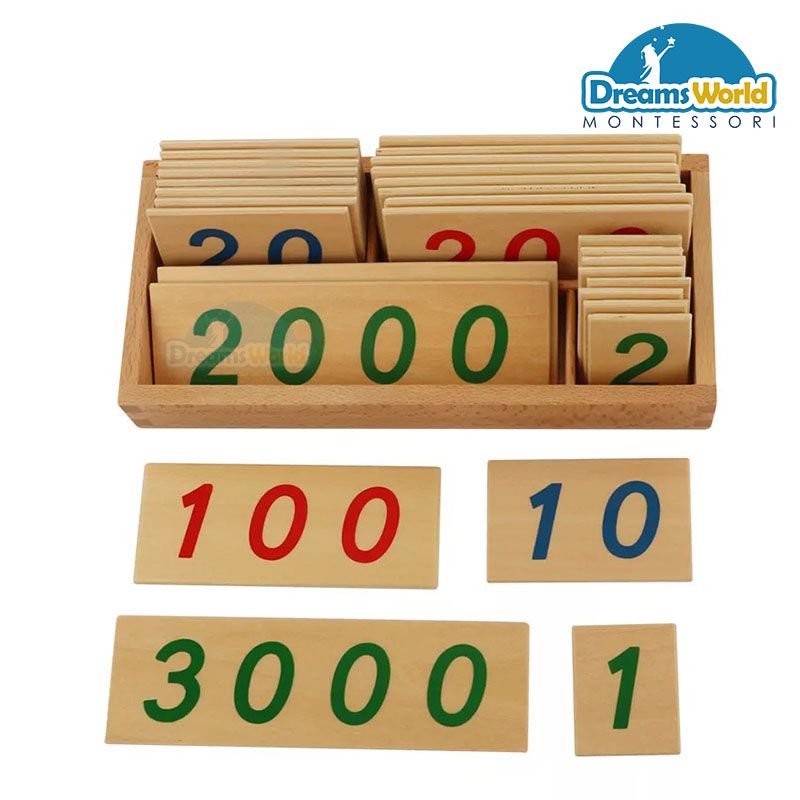 Giáo Cụ Montessori - Các thẻ số từ 1 đến 3000 cỡ nhỏ - Small Wooden Number Cards With Box (1-3000)