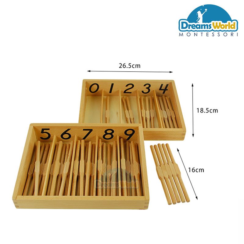 Giáo Cụ Montessori - Hộp 45 que tính - Spindle Box With 45 Spindles