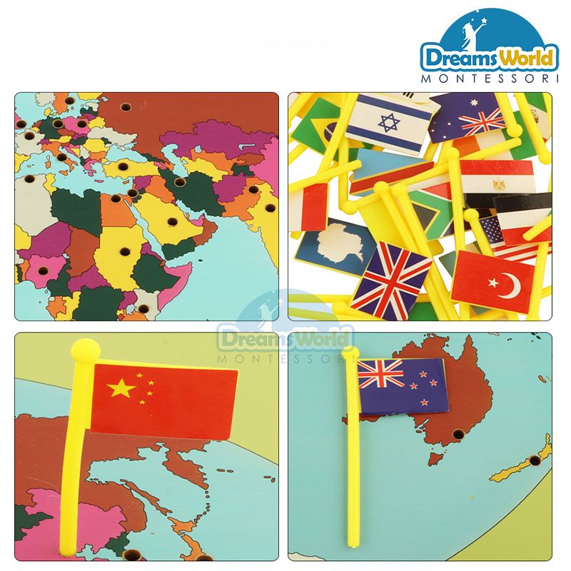 Giáo Cụ Montessori - Bản đồ và 36 lá cờ thế giới - Flags of the World