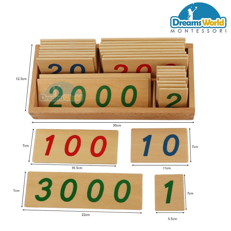 Giáo Cụ Montessori - Các thẻ số từ 1 đến 3000 cỡ lớn - Large Wooden Number Cards With Box (1-3000)