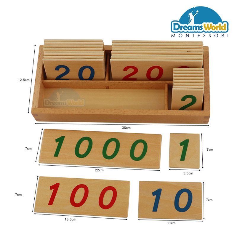 Giáo Cụ Montessori - Các thẻ số từ 1 đến 1000 cỡ lớn - Large Wooden Number Cards With Box (1-1000)