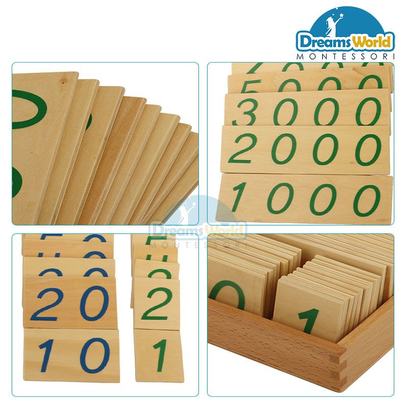 Giáo Cụ Montessori - Các thẻ số từ 1 đến 9000 cỡ lớn - Large Wooden Number Cards With Box (1-9000)