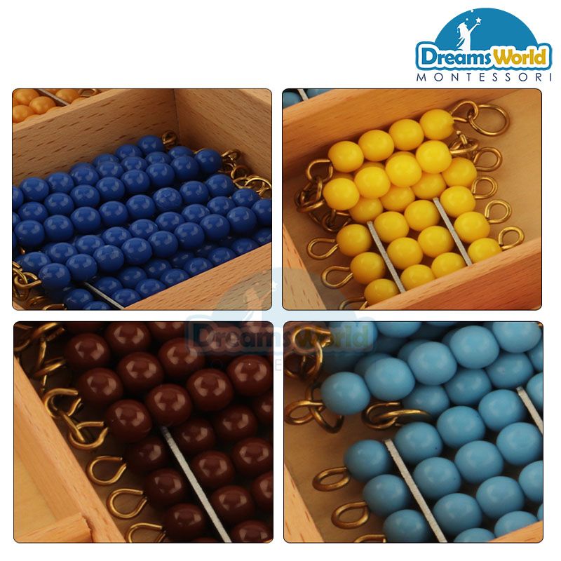 Giáo Cụ Montessori - Khay chứa các chuỗi hạt màu cỡ lớn - Bead Decanomial with box