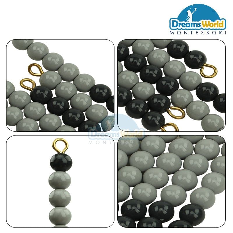 Giáo Cụ Montessori - Các dây cườm màu xám từ cườm 1 đến cườm 9 - Grey bead stairs 1-9