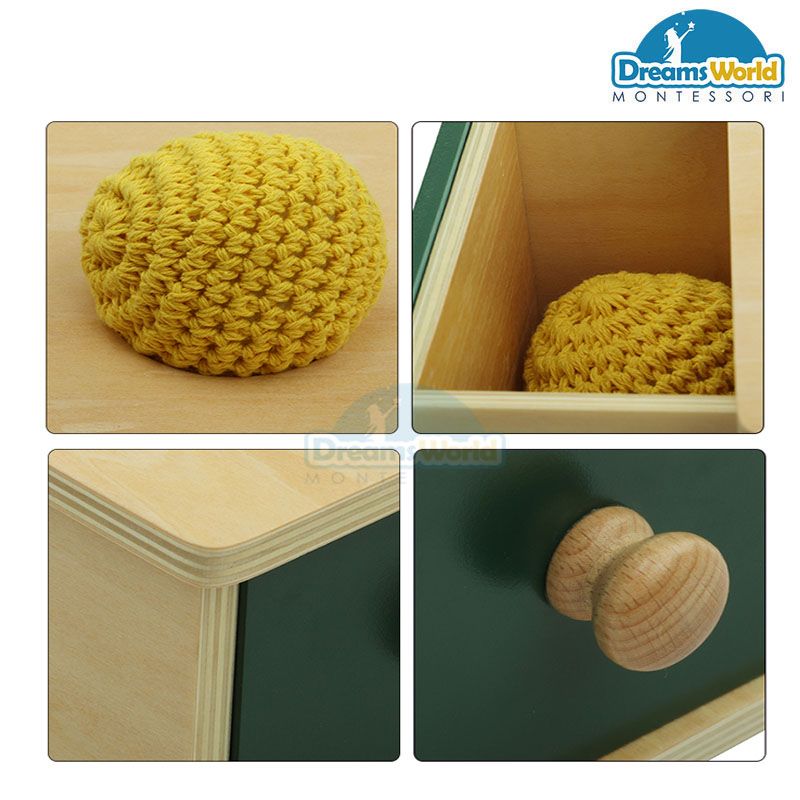 Giáo Cụ Montessori - Trò chơi thả cuộn len - Imbucare Box w/ Knitted Ball