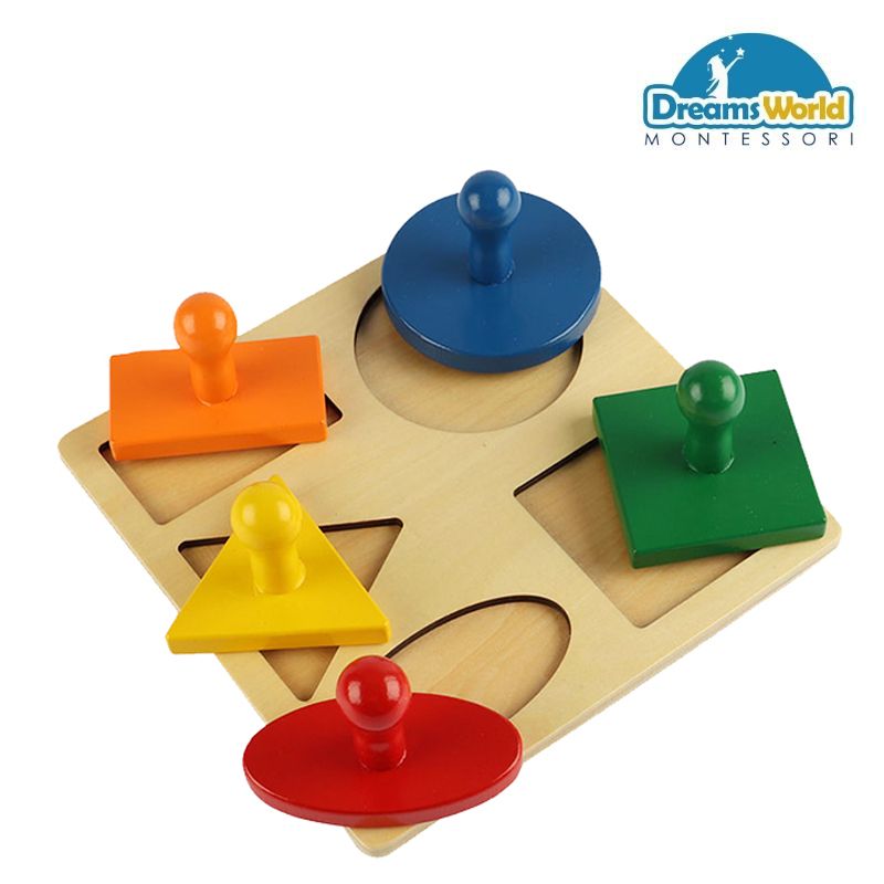 Giáo Cụ Montessori - 5 hình học cơ bản - Geometric Puzzle Board