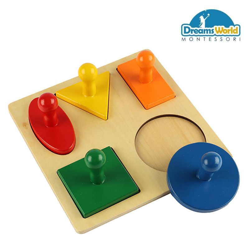 Giáo Cụ Montessori - 5 hình học cơ bản - Geometric Puzzle Board