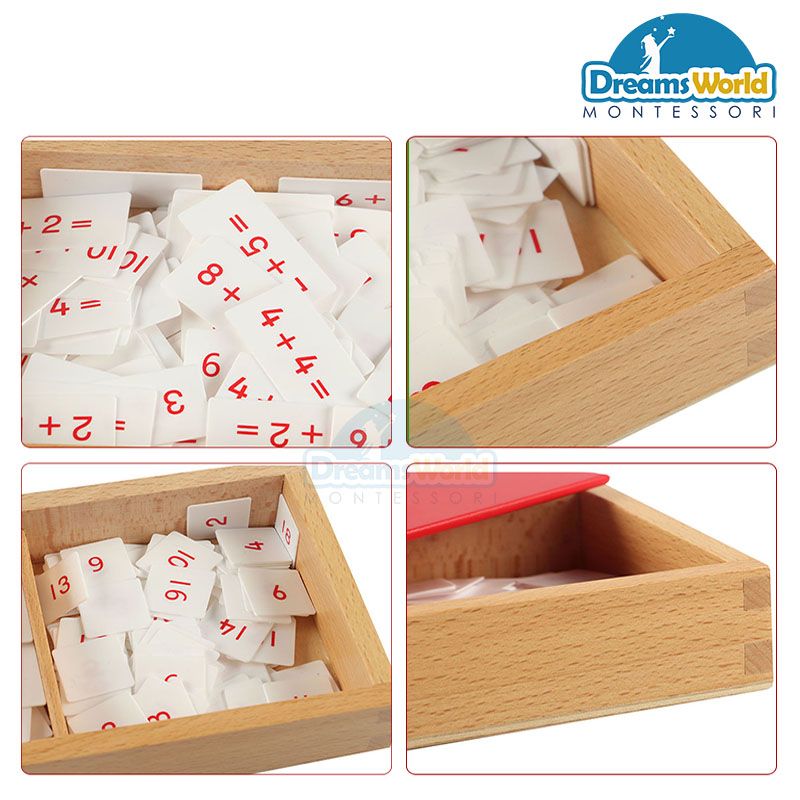 Giáo Cụ Montessori - Hộp phép tính cộng với bộ thẻ điều khiển bằng gỗ - PVC Addition Equations And Sum Box