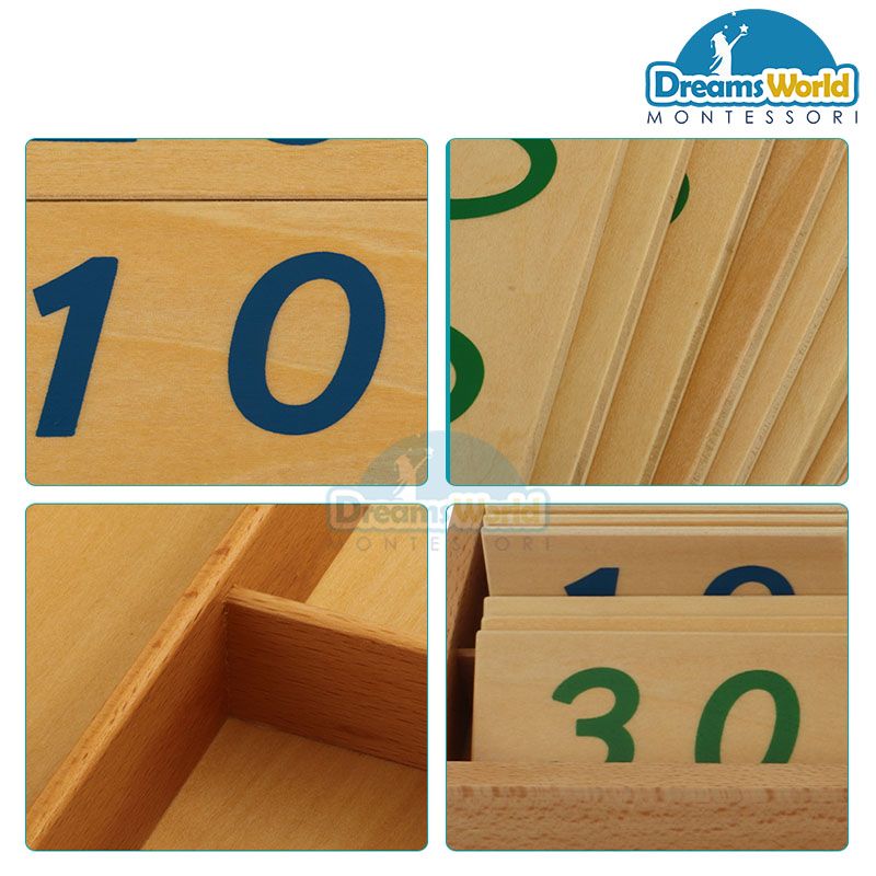 Giáo Cụ Montessori - Các thẻ số từ 1 đến 3000 cỡ lớn - Large Wooden Number Cards With Box (1-3000)