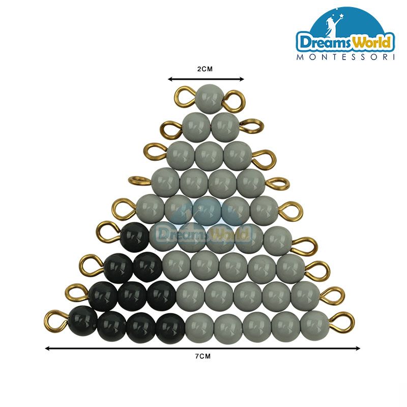 Giáo Cụ Montessori - Các dây cườm màu xám từ cườm 1 đến cườm 9 - Grey bead stairs 1-9