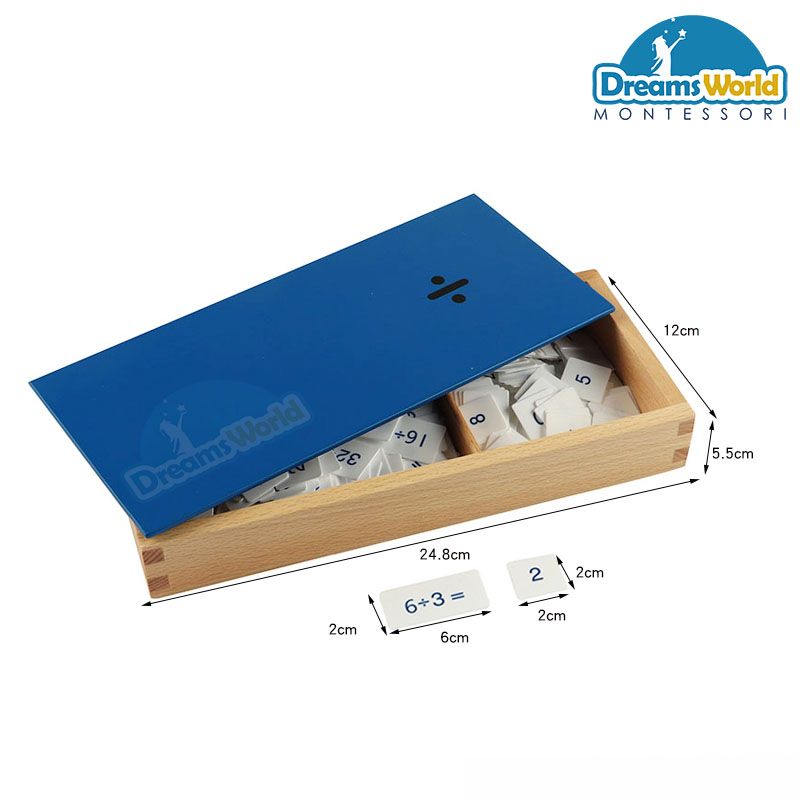 Giáo Cụ Montessori - Hộp phép tính chia với bộ thẻ điều khiển bằng gỗ - PVC Divisions Equations and Dividends Box