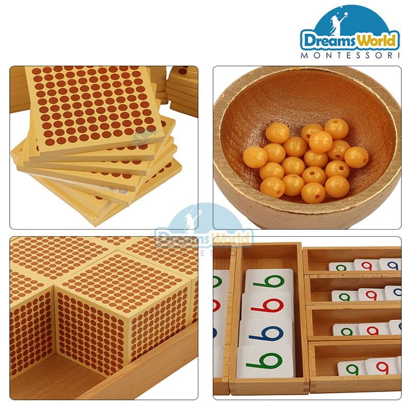 Giáo Cụ Montessori - Bộ sản phẩm dùng học hệ thống số thập phân - Golden Bead Material- Individual Beads Class