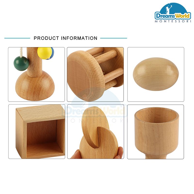 Giáo Cụ Montessori - Sét 6 đồ sơ sinh cơ bản - Exercise for infant and toddler montessori materials wooden