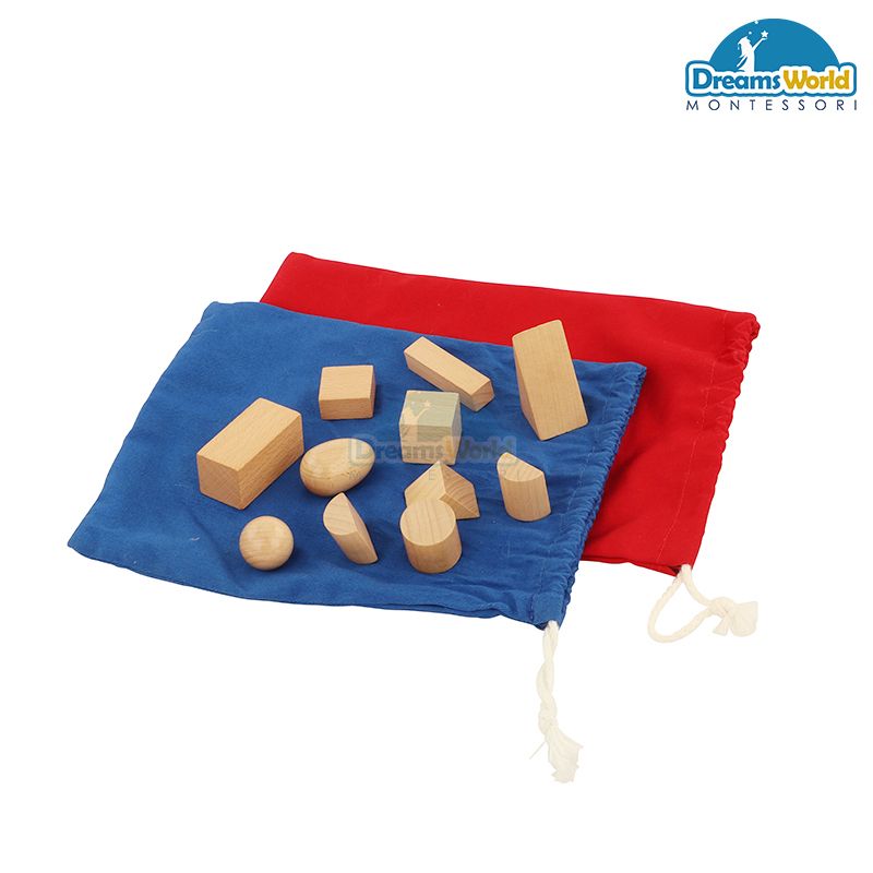 Giáo cụ Montessori - Túi bí mật chứa các loại hình khác nhau - Mystery Bag 3: Diff shape & size