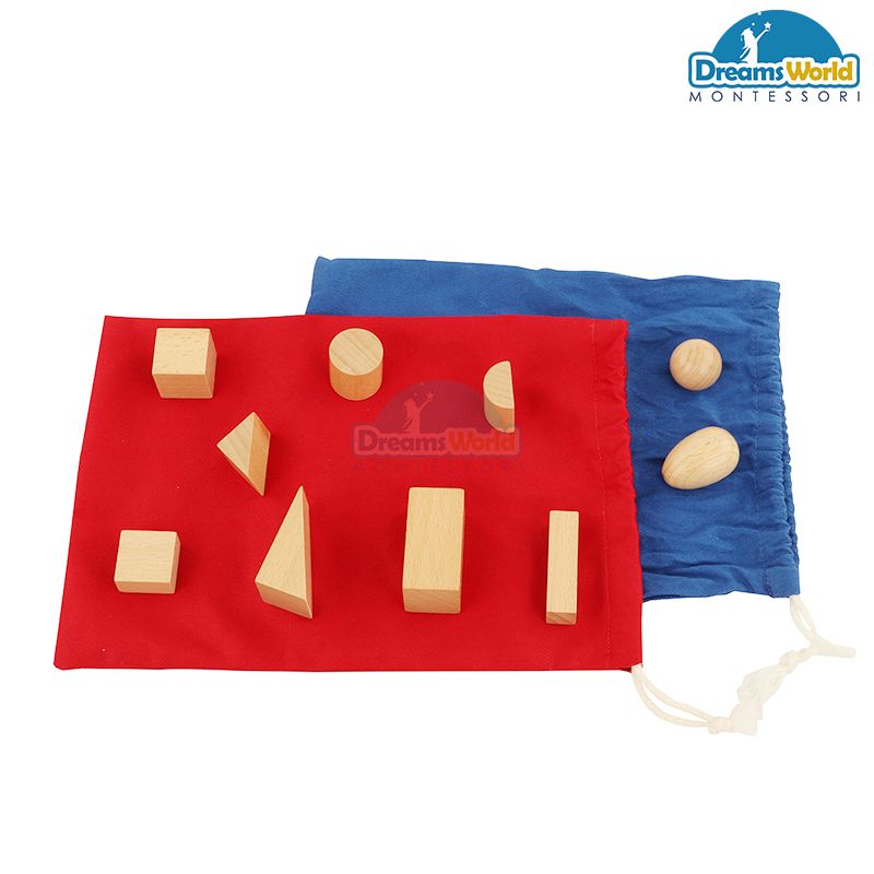 Giáo cụ Montessori - Túi bí mật chứa các loại hình khác nhau - Mystery Bag 3: Diff shape & size