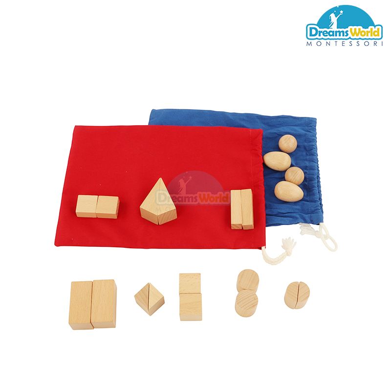 Giáo cụ Montessori - Túi bí mật chứa các loại hình khác nhau - Mystery Bag 3: Diff shape & size