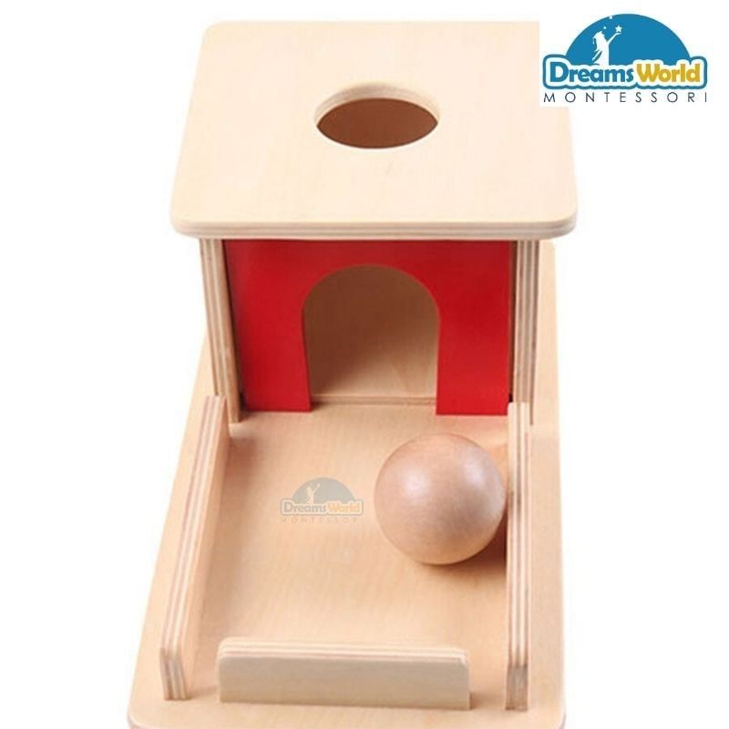Giáo cụ Montessori - Trò chơi thả bóng vào lỗ trên khay gỗ - Object Permanence Box with Tray