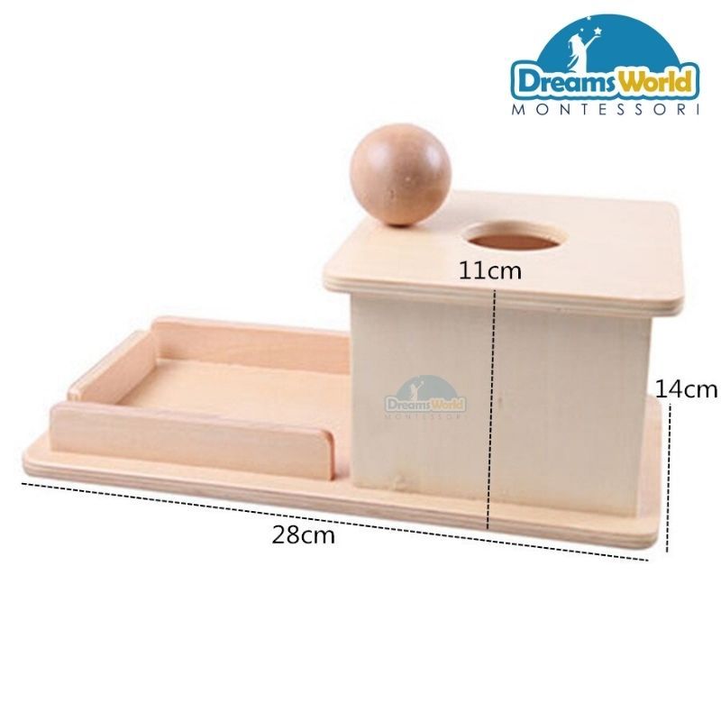 Giáo cụ Montessori - Trò chơi thả bóng vào lỗ trên khay gỗ - Object Permanence Box with Tray