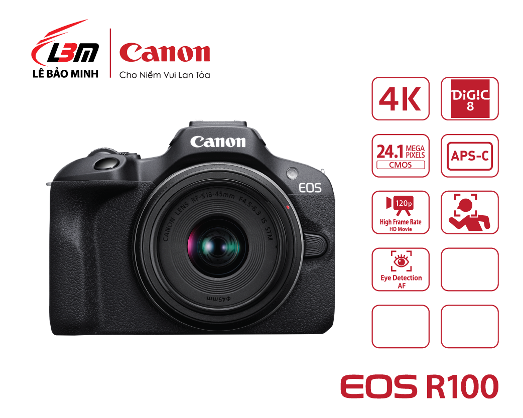 Máy ảnh Canon EOS R100 kèm kit RF-S18-45mm - Chính hãng CMV