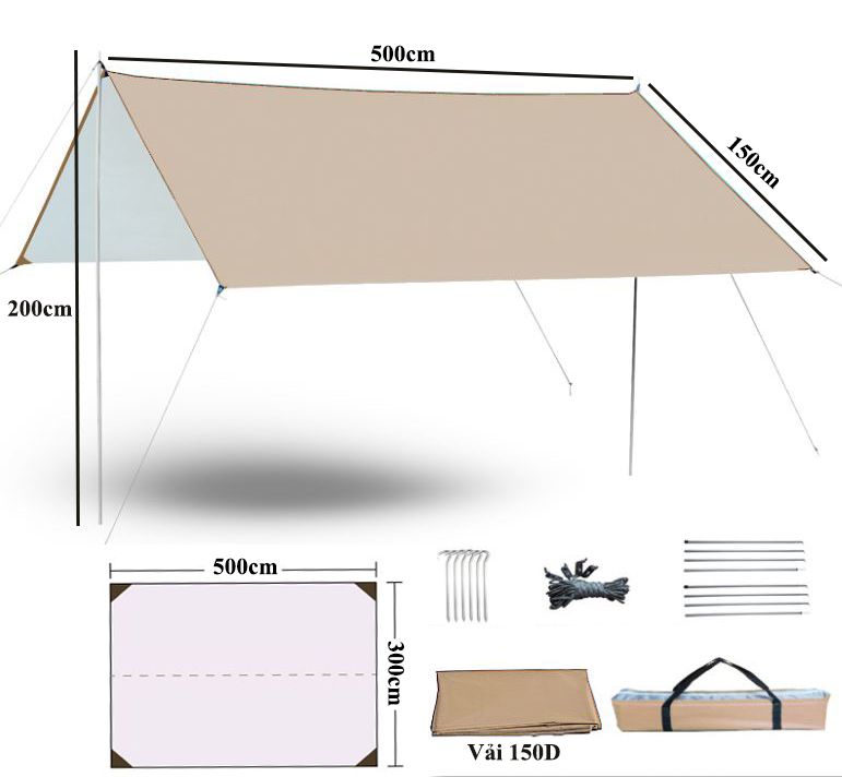 Bộ tăng trụ màu be 3x4m/3x5m dành cho cắm trại dã ngoại