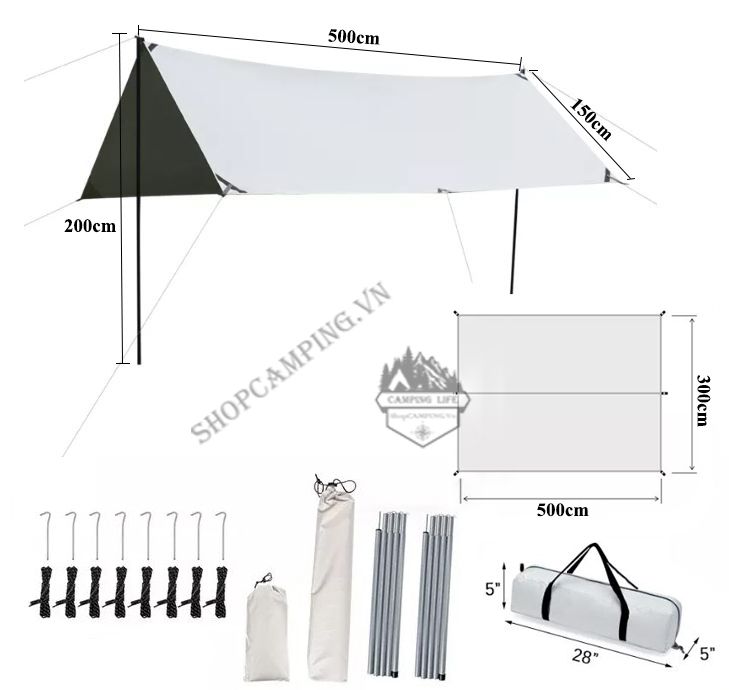 Bộ tăng trụ màu be 3x4m/3x5m dành cho cắm trại dã ngoại