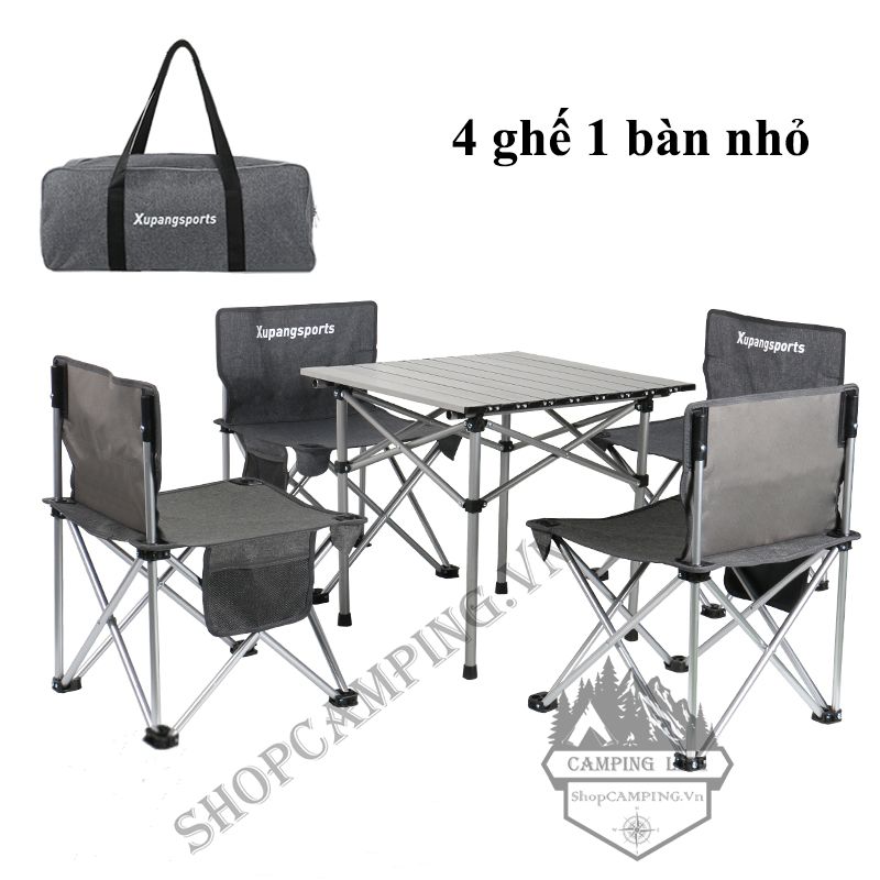 Bộ bàn ghế đen xám xếp gấp gọn bỏ túi.Bàn xếp dã ngoại,cắm trại,du lịch ngoài trời