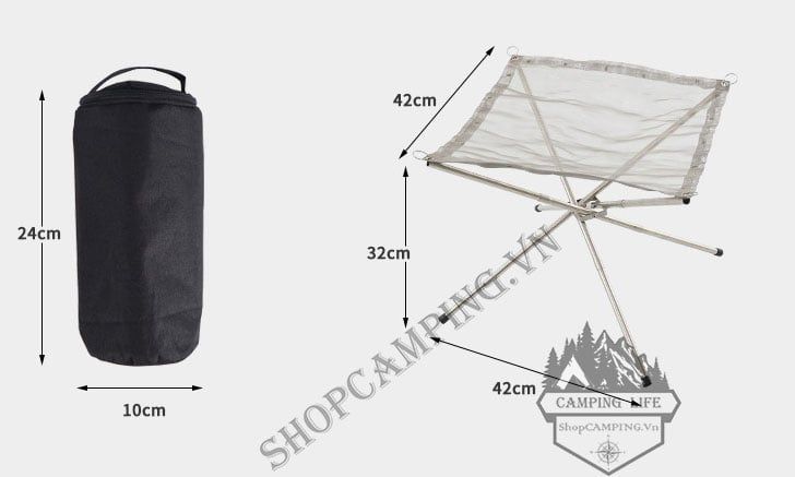Giá đốt củi di động inox xếp gọn, bền nhẹ
