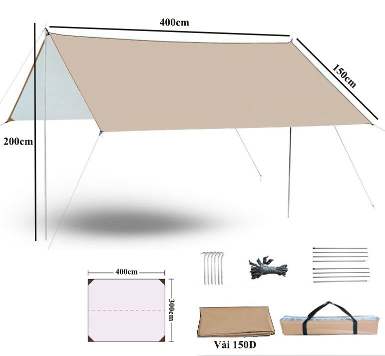 Bộ tăng trụ màu be 3x4m/3x5m dành cho cắm trại dã ngoại