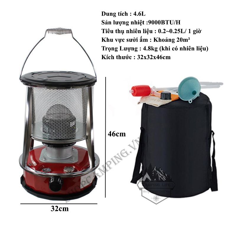 Bếp sưởi dầu kèm túi đựng, Đầu đốt bằng thép không gỉ di động gọn nhẹ dành cho cắm trại dã ngoại