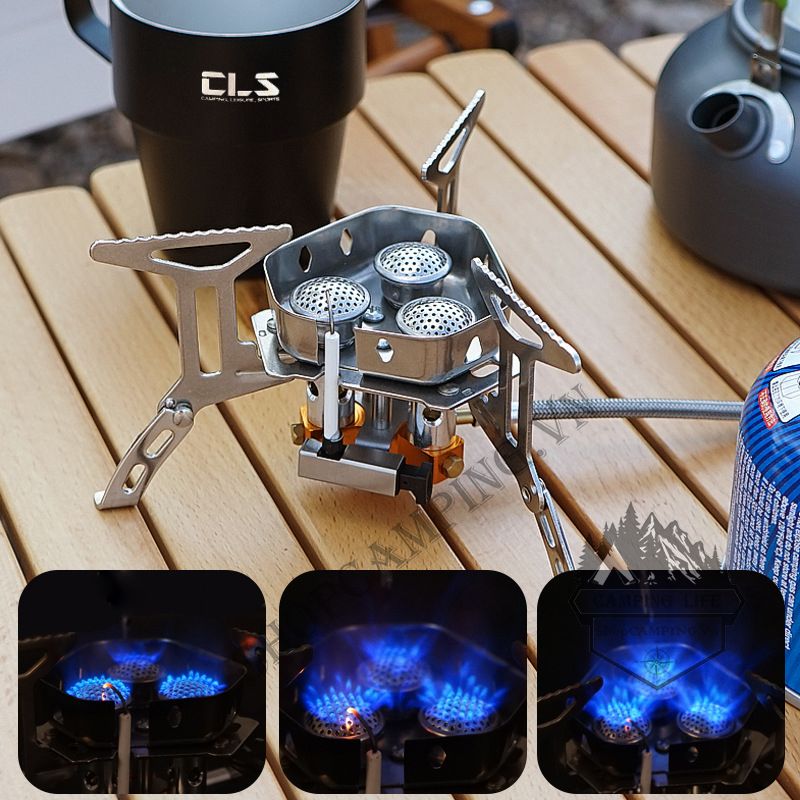 Bếp ga mini dã ngoại chống gió hiệu Halin 3 đầu đốt ( kèm đầu chuyển ga)