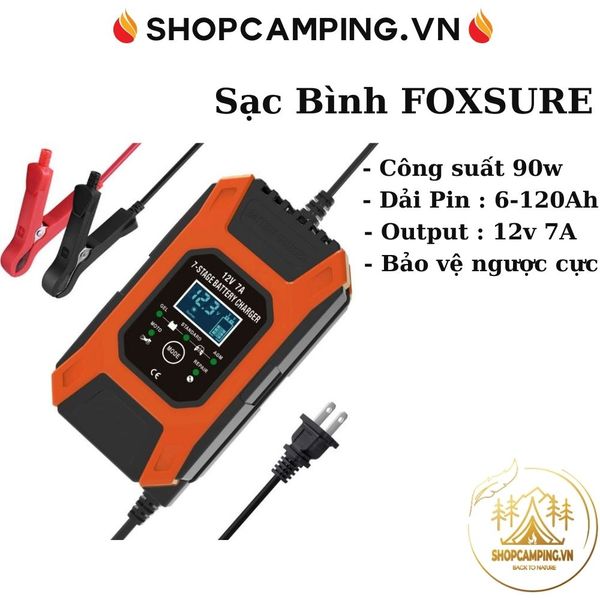  Sạc bình ắc quy 6Ah - 120Ah FOXSUR 7A tự ngắt khi đầy. Phục hồi ắc quy. Khử sunfat chống ngược cực 