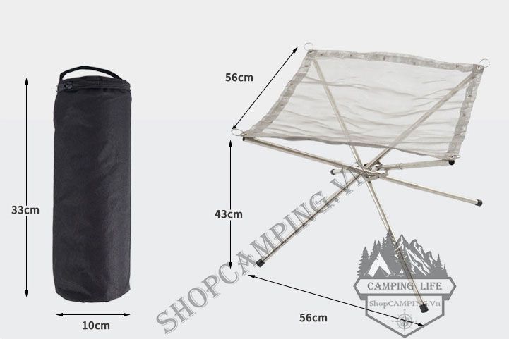 Giá đốt củi di động inox xếp gọn, bền nhẹ