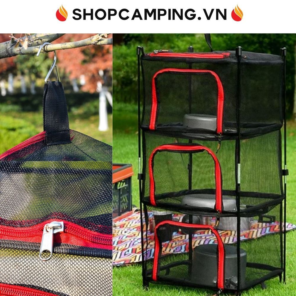 Kệ lưới đựng đồ 3 tầng dành cho cắm trại dã ngoại