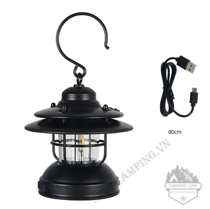 Đèn cổ Vintage Lights pin AA và cổng usb, đèn treo dã ngoại cắm trạ