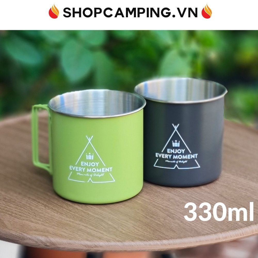 Cốc uống nước gấp gọn inox 430, ly inox có quai dã ngoại, trong nhà, picnic, cắm trại