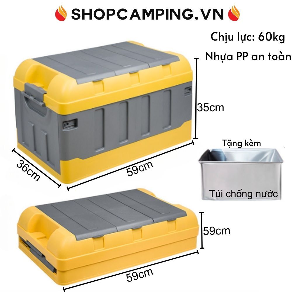Thùng đựng đồ gấp gọn dung tích 75L, giữ được nước, siêu bền, đựng đồ trên xe hơi, cắm trại dã ngoại ( kèm túi chống thấm)