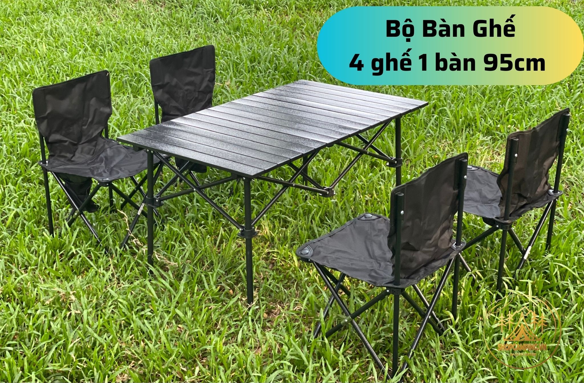 Bộ bàn ghế đen vân đá dành cho cắm trại, dã ngoại ( Hình Shop Tự Chụp )