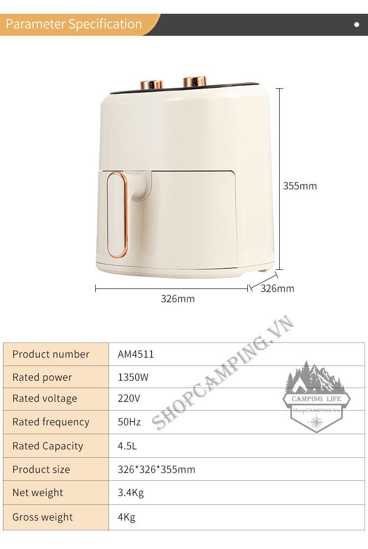 Nồi chiên không dầu Huyndai Dung tích 4.5L