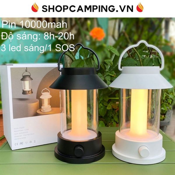  Đèn cắm trại, treo lều pin 10000mah, đèn để bàn vintage 4 chế độ sáng cho cắm trại, dã ngoại 