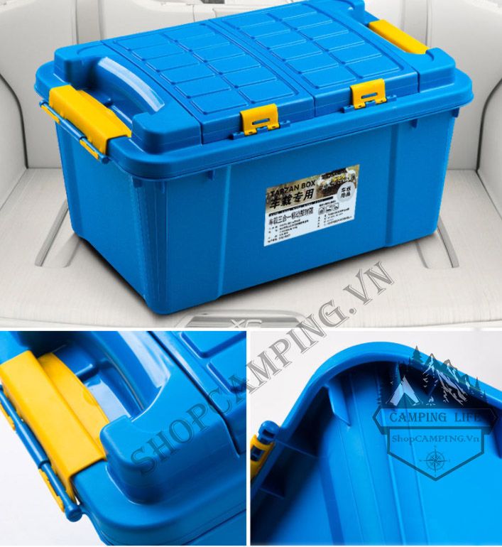 Thùng nhựa đựng đồ chịu lực siêu bền 55L chống nước có ngăn đựng đồ phía trên tiện dụng