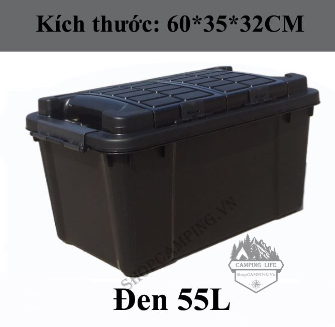 Thùng nhựa đựng đồ chịu lực siêu bền 55L chống nước có ngăn đựng đồ phía trên tiện dụng