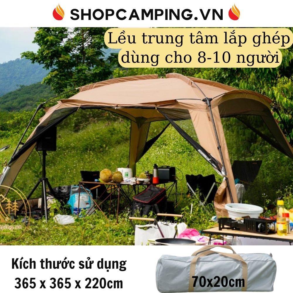 Lều trung tâm lắp ghép Moqi, lều dã ngoại cỡ lớn gấp gọn dành cho 8-10 người