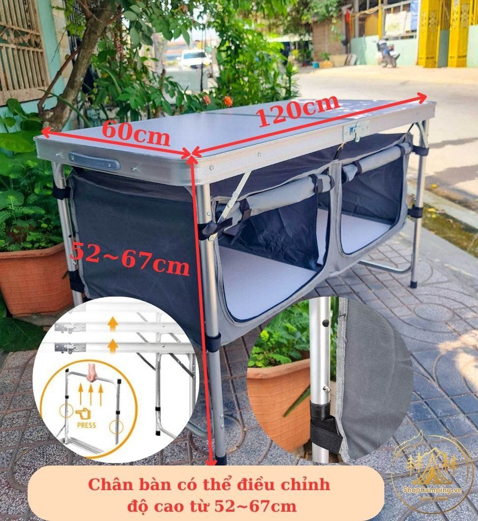 Bàn bếp, bàn ăn xếp gọn khung nhôm kèm ghế xếp mini dành cho cắm trại dã ngoại