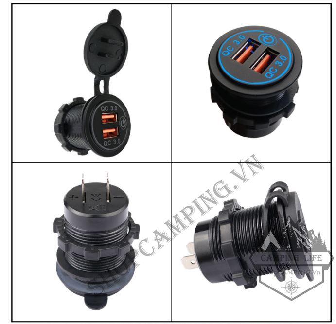 Bộ sạc QC3.0 Cổng USB không thấm nước dành cho Ô tô ,Xe máy