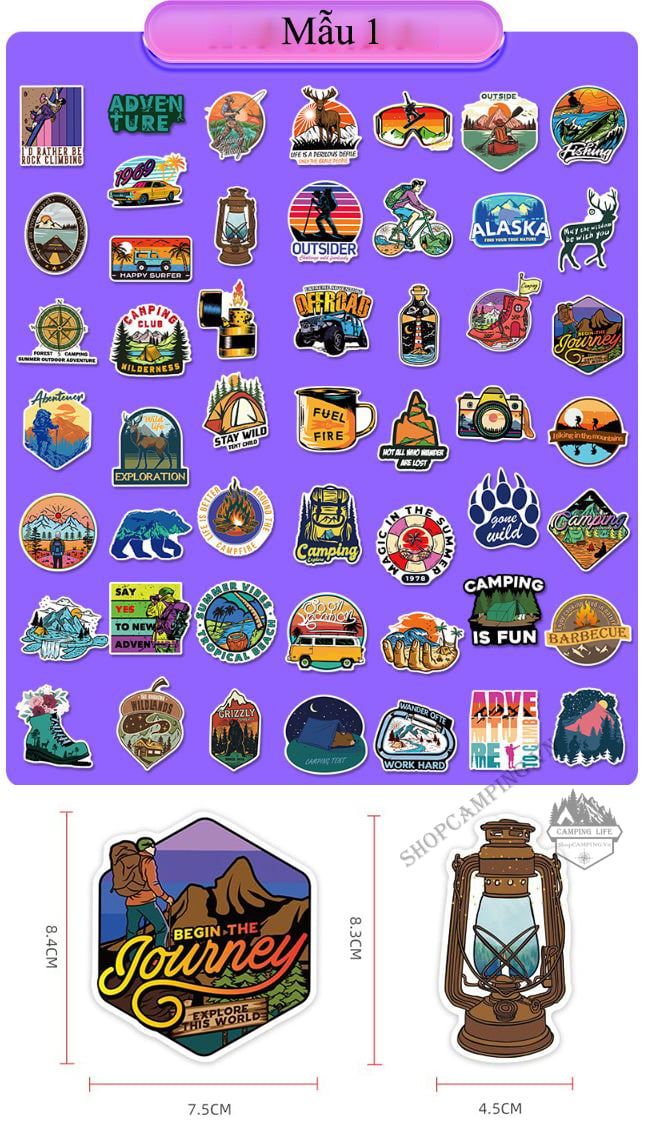 Sticker chủ đề camping hình dán trang trí phượt du lịch (50 hình)