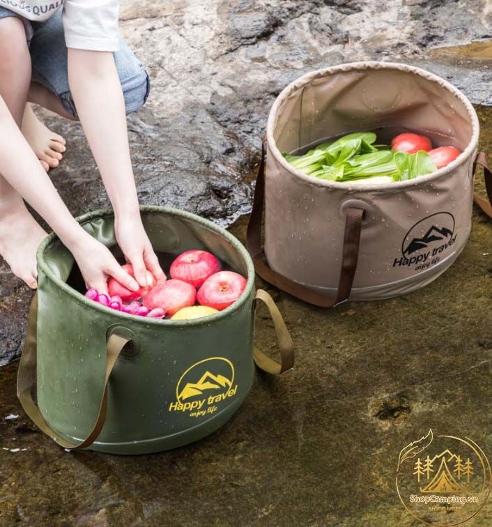 Xô đựng nước gấp gọn 10L / 20L HappyTravel, xô nước tròn xếp gọn du lịch, cắm trại dã ngoại