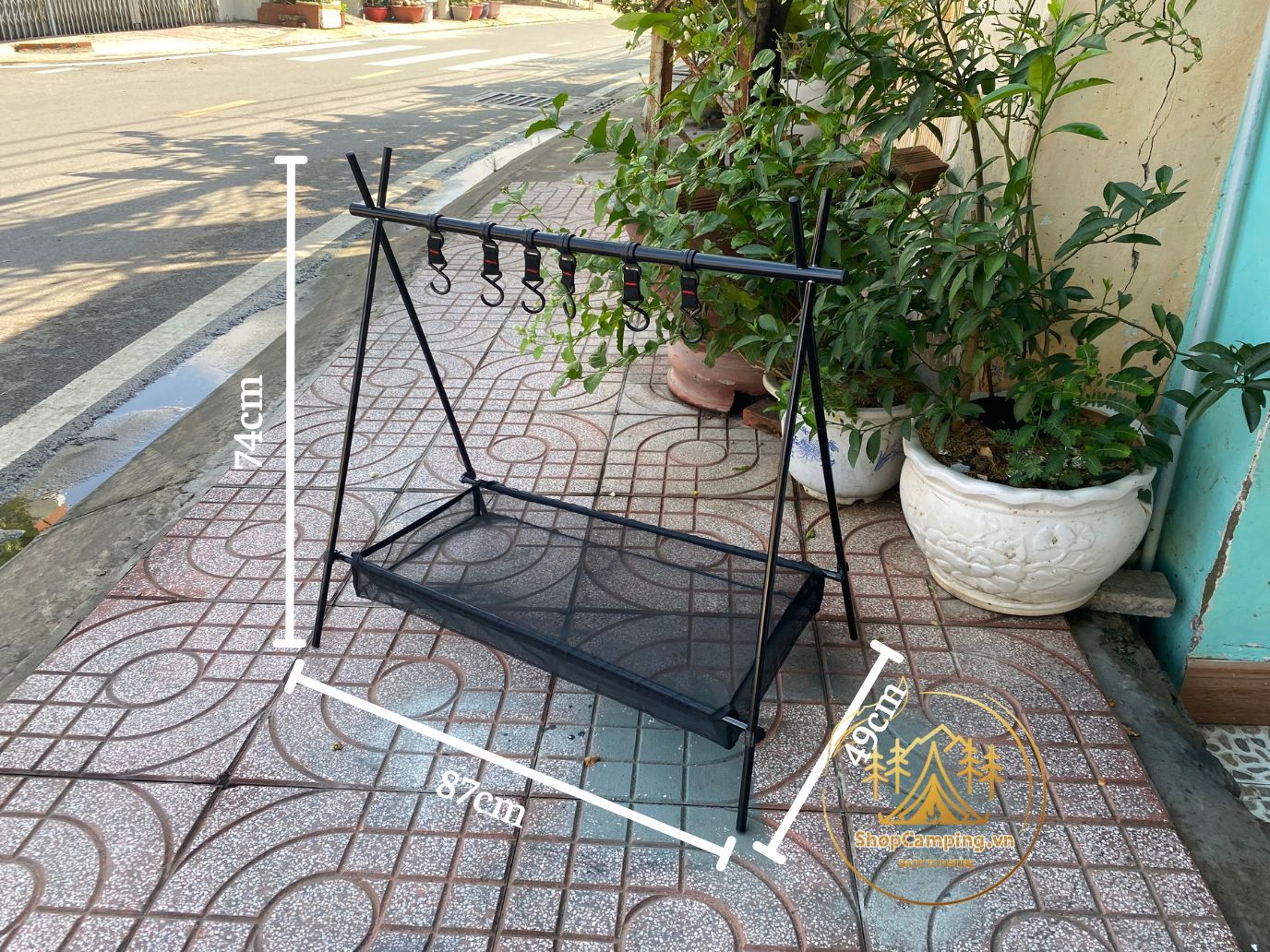Giá Treo đồ dã ngoại gấp gọn hợp kim nhôm, giá móc đồ chịu Tải 12Kg kèm 6 móc