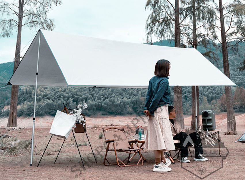 Bộ tăng /tarp bạt che xám kèm trụ sắt 3x5m dành cho cắm trại dã ngoại